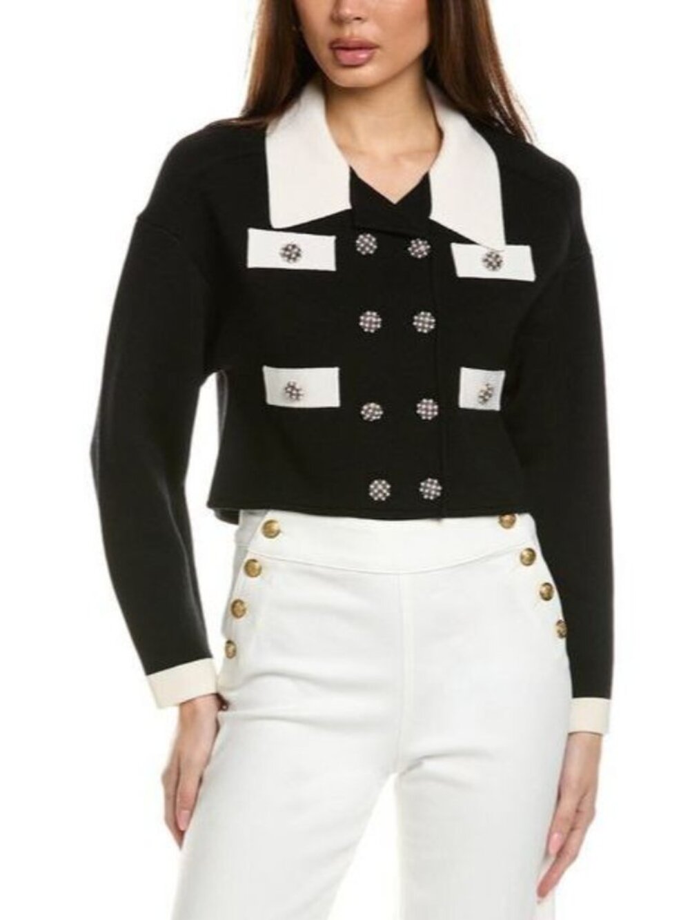 Alice + Olivia Verdell Black Wool Blend Sweater Jacket Large NWT $595